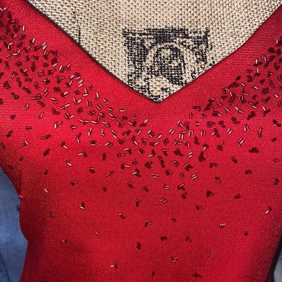 Fanny USA Long Beaded Cut Out Back Red Evening Dress Women size XL - Picture 11 of 16